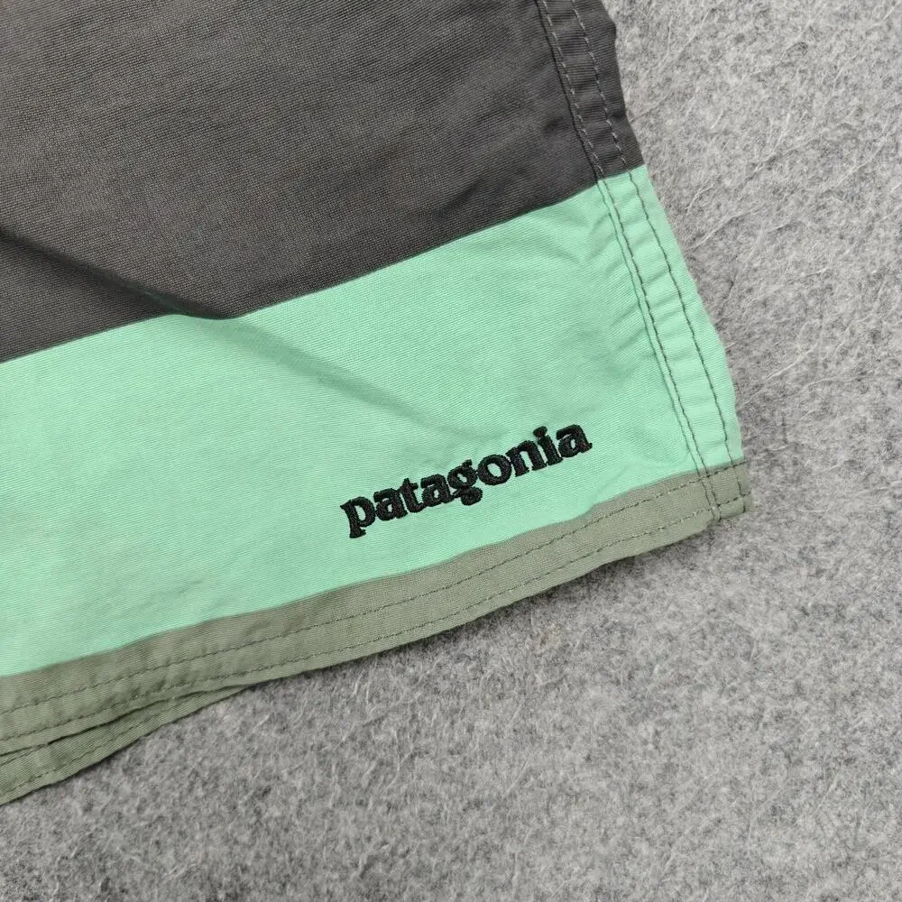 Patagonia Board Shorts Mens 38 Green Striped Lined Quick Dry Drawstring Pockets